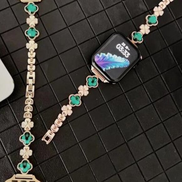 NEW Diamond Bling Green/Rose Gold Apple Watch Band main image 4